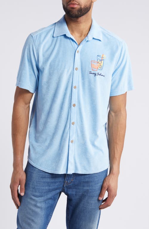 Tommy Bahama Poolside Chaser Short Sleeve Terry Button-Up Shirt Chambray Blue at Nordstrom