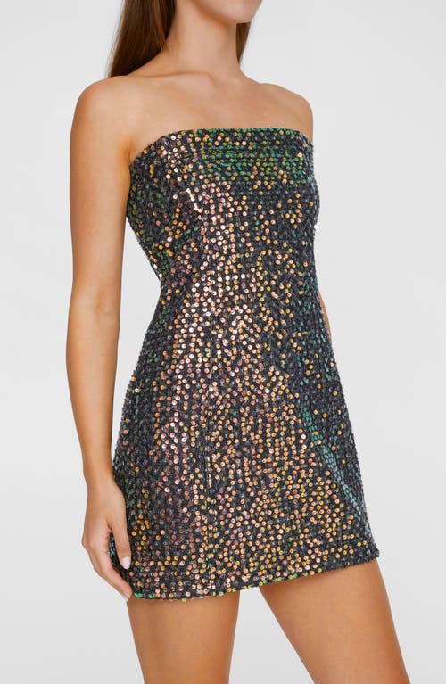 Shop Nasty Gal Sequin Strapless Denim Minidress In Black Multi