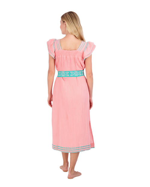 Shop Mer St. Barth Maxi Sandrine Dress In Pink Sorbet Embroidery