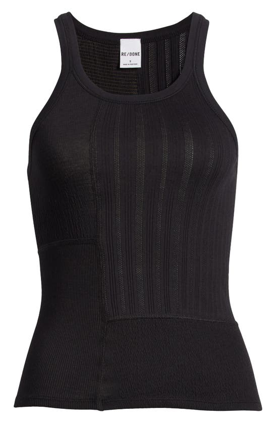 Shop Re/done Rib Mixed Media Cotton Tank In Black