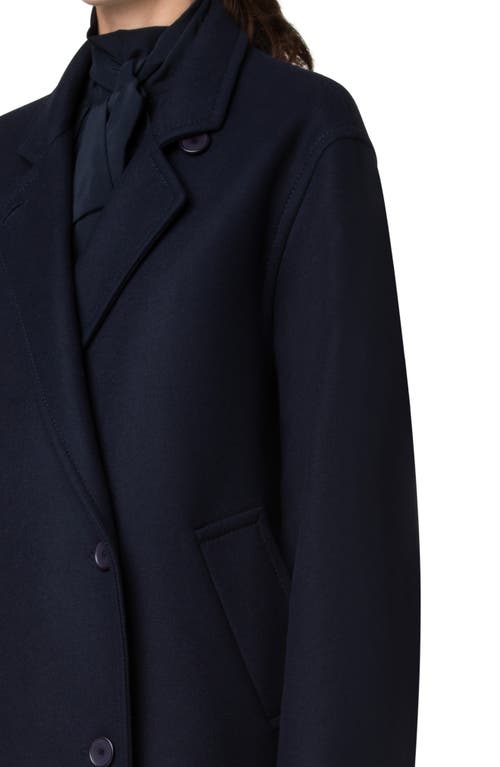 Akris Punto Double Breasted Wool Blend Felt Long Coat In Navy