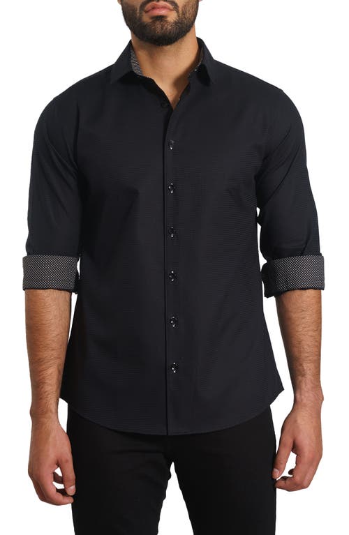 Jared Lang Trim Fit Jacquard Button-Up Shirt Black at Nordstrom,