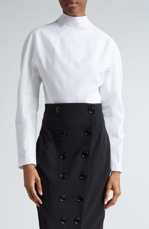 Alaïa Cinched Long Sleeve Cotton Bodysuit Blanc at Nordstrom, Us