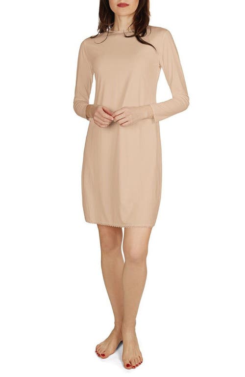 Shop Memoi Bonded Long Sleeve Slip In Beige