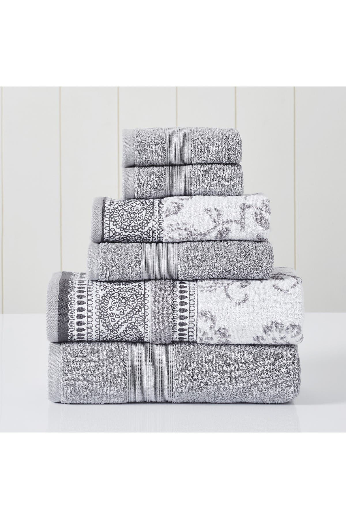 Modern Threads Yarn Dyed Jacquard/solid Towel 6-piece Set In Dark Grey