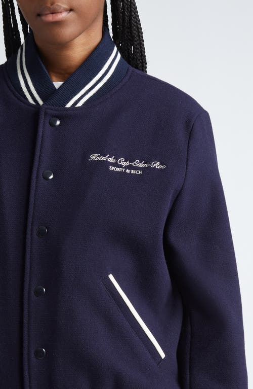 Shop Sporty And Rich Sporty & Rich Eden Crest Wool Varsity Jacket In Navy