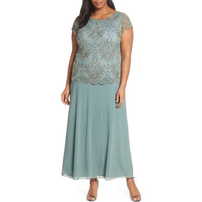 Plus Size Pisarro Nights Embellished Bodice Evening Dress, Green