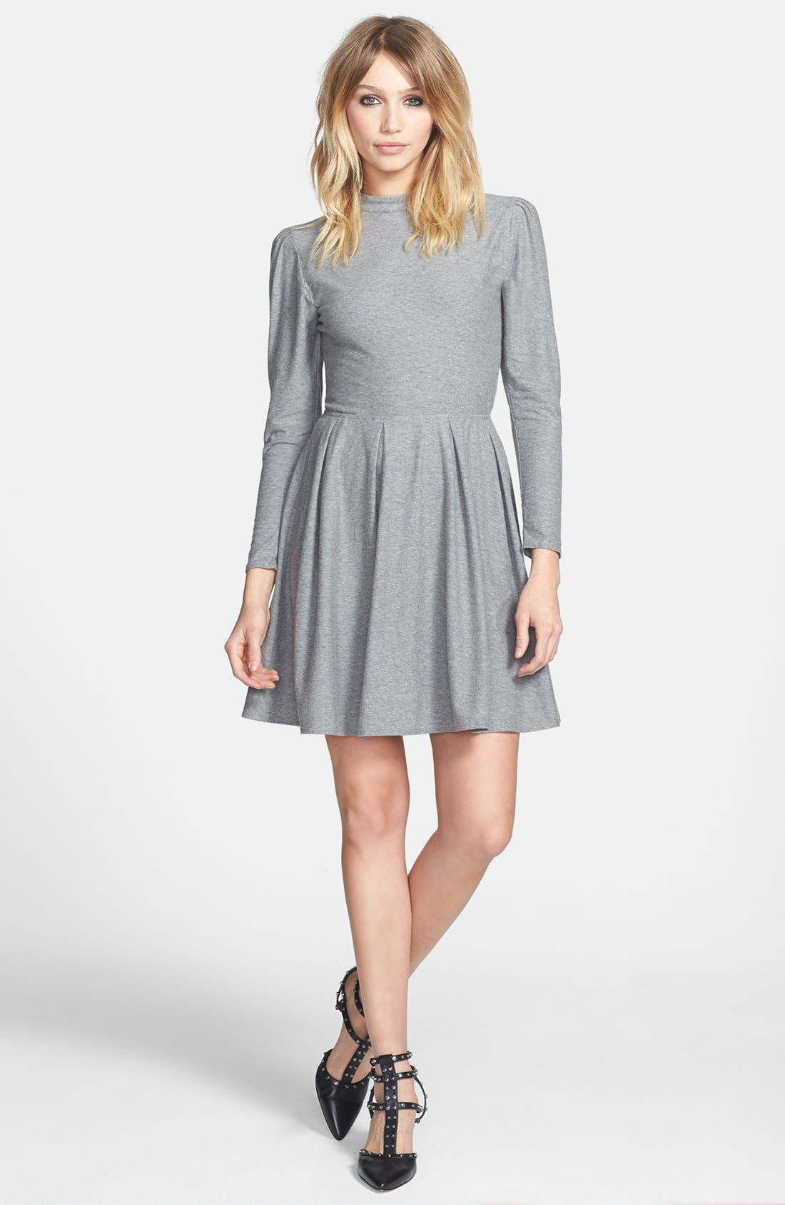 mock neck flare dress