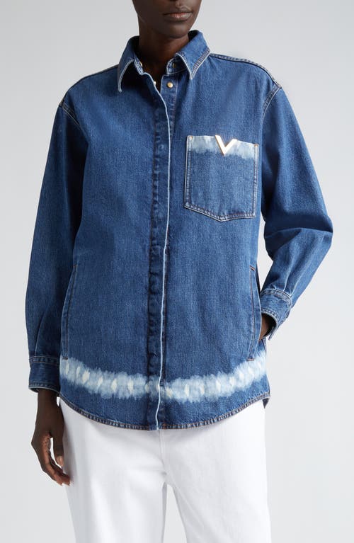 Valentino Garavani Logo Detail Bleached Stripe Denim Shirt Jacket