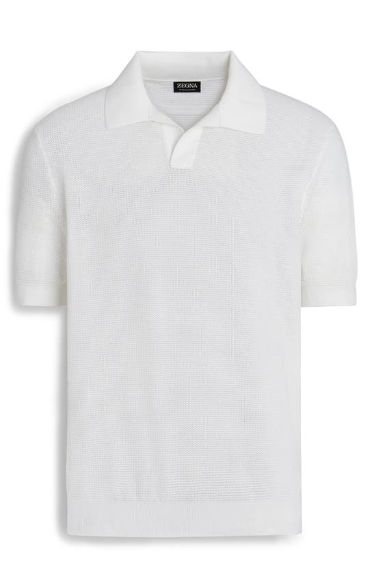 Shop Zegna Premium Cotton Waffle Stitch Polo Sweater In Bianco