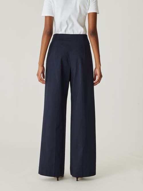 Rebecca Taylor Refined Sateen Wide Leg Cotton Trouser In Dark Navy