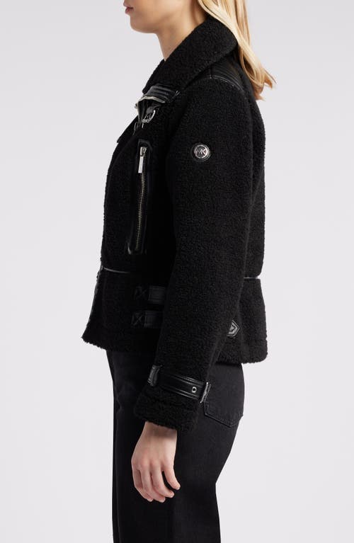 Shop Michael Kors Faux Shearling Moto Jacket In Black