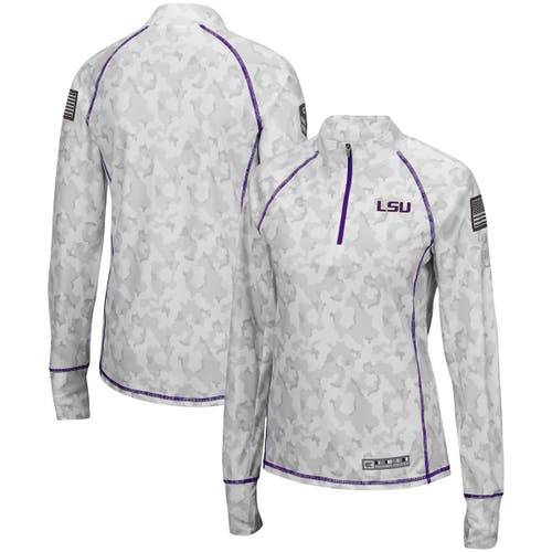 Women's Colosseum White LSU Tigers OHT Military Appreciation Officer Arctic Camo 1/4-Zip Jacket