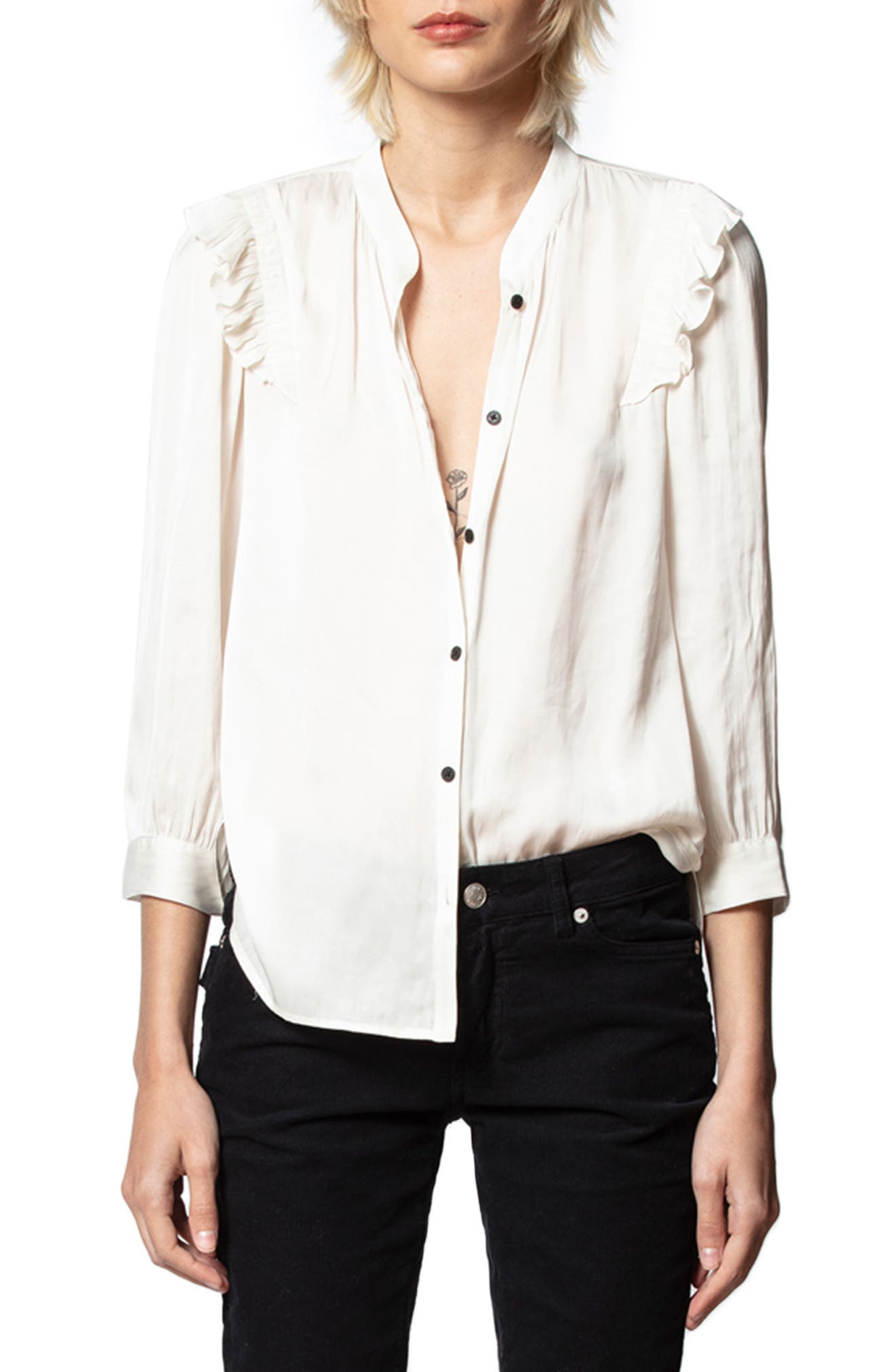 ruffle satin blouse