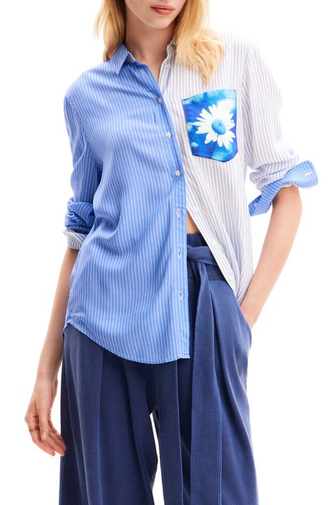 Cam Flower Pocket Stripe Button-Up Shirt