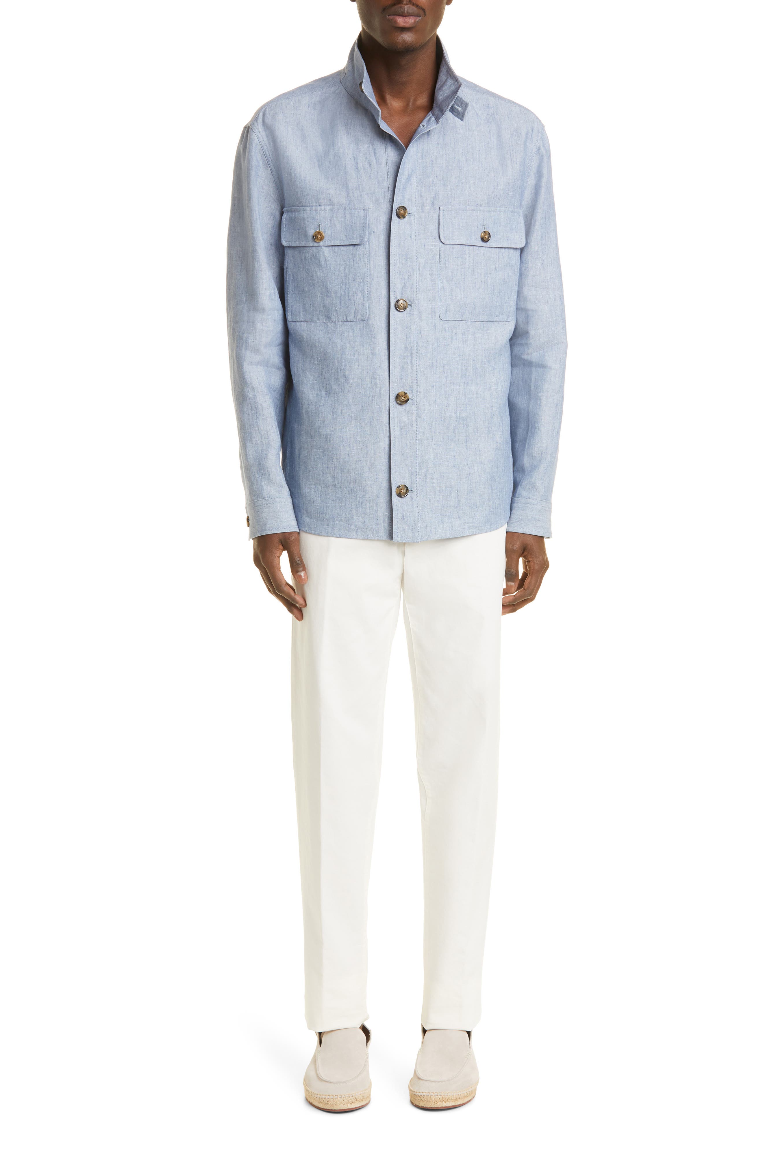 LORO PIANA Newport Linen Chambray Shirt 