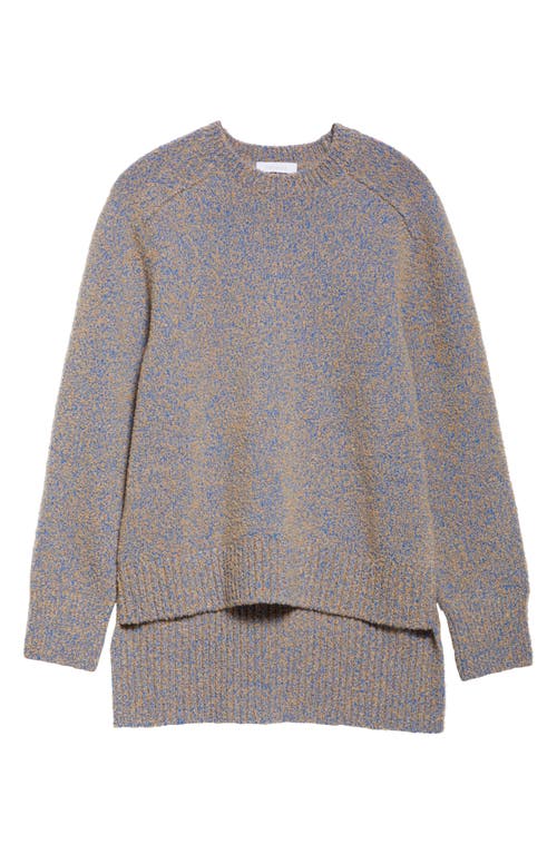 Shop Rabanne High-low Virgin Wool Blend Crewneck Sweater In Camel/blue