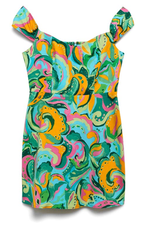 Mango Printed Short Dress Green In Green