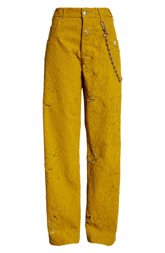 Shop Song For The Mute Bullet Hole Denim Work Pants In Mustard