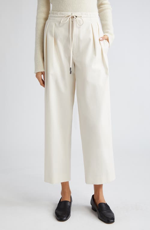 Pleated Stretch Wool Drawstring Pants in Ivory