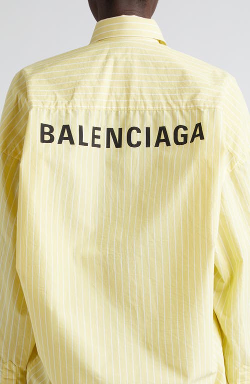 Shop Balenciaga Stripe Cocoon Poplin Button-up Shirt In Light Yellow/white