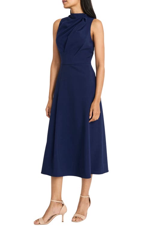 Shop Maggy London Draped Bodice Flared Midi Dress In Ocean Cavern