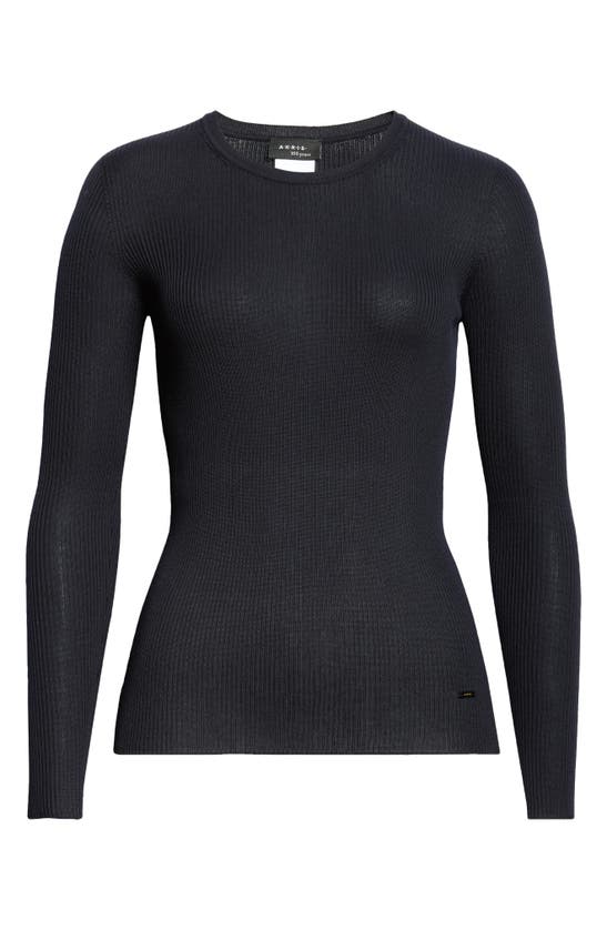 Shop Akris Rib Silk & Cotton Crewneck Sweater In 097 Navy
