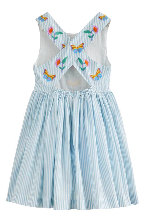 Shop Mini Boden Kids' Cross Back Sundress In Blue/ivory Stripe Floral