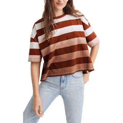 Madewell Groton Stripe Dip Dye Oversize T-Shirt, Orange