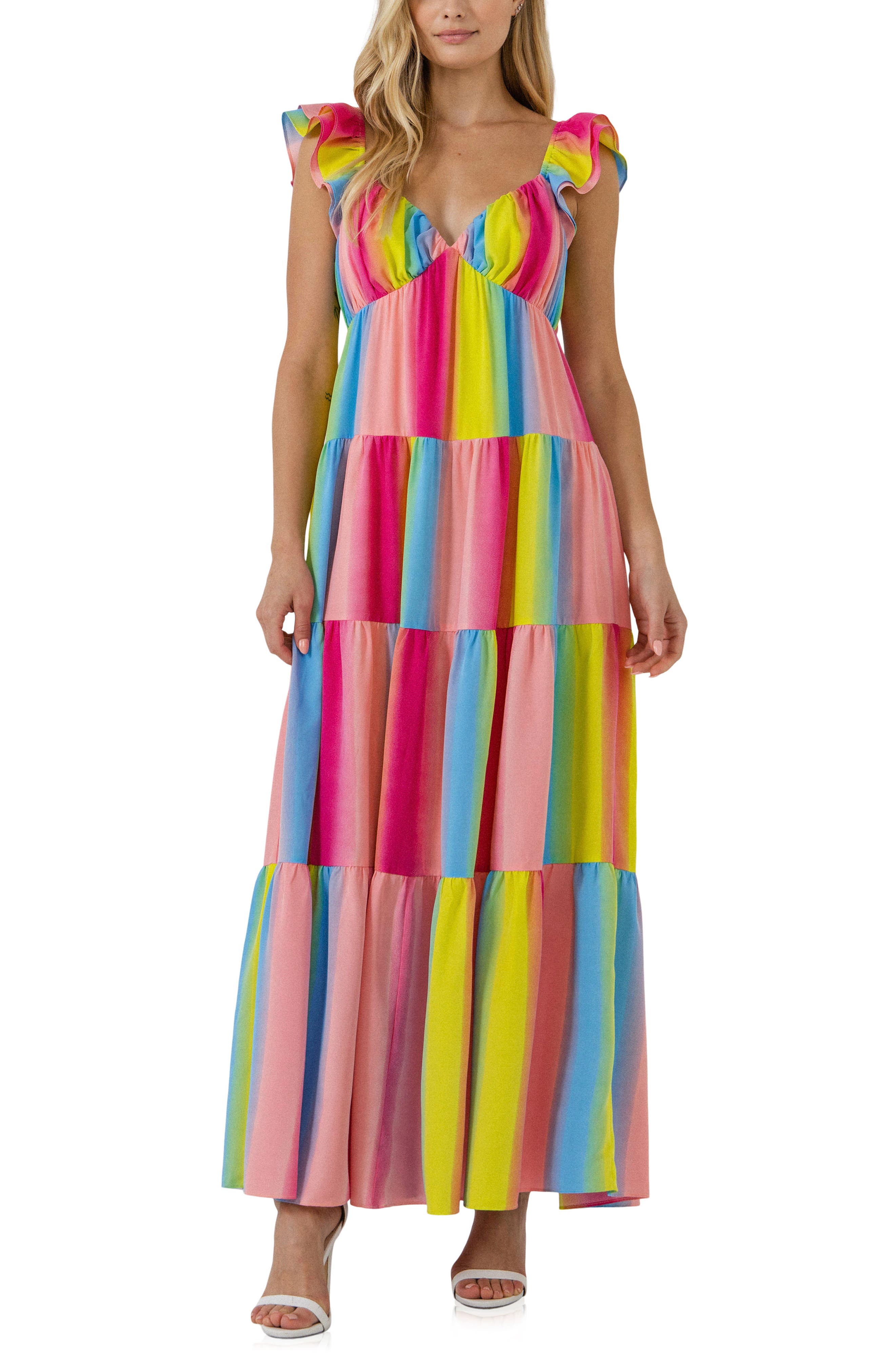 Endless Rose Rainbow Stripe Maxi Dress 