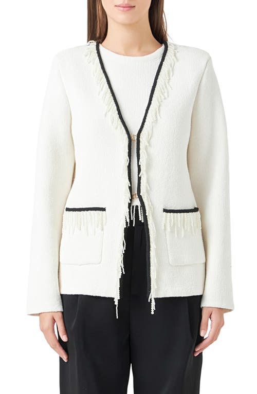 Endless Rose Imitation Pearl Trim Cardigan Cream at Nordstrom,