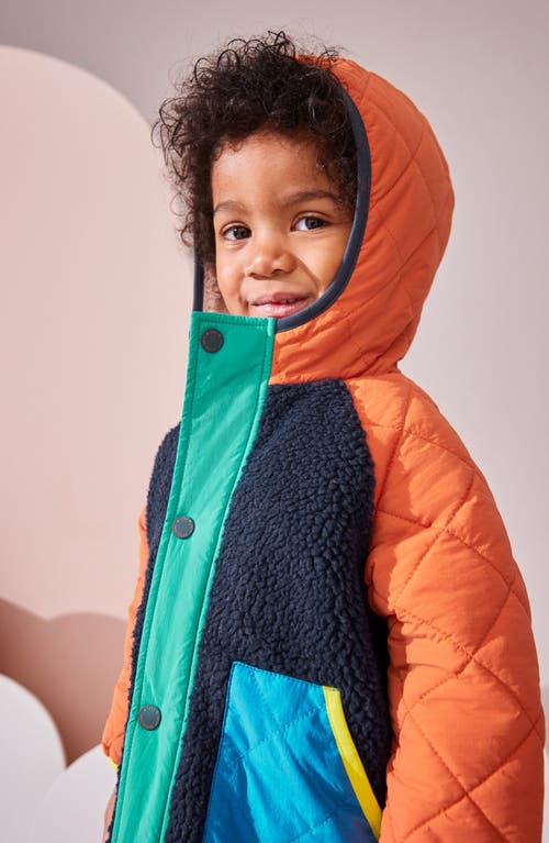 Shop Next Kids' Borg Quilted Colorblock Hooded Jacket In Blue