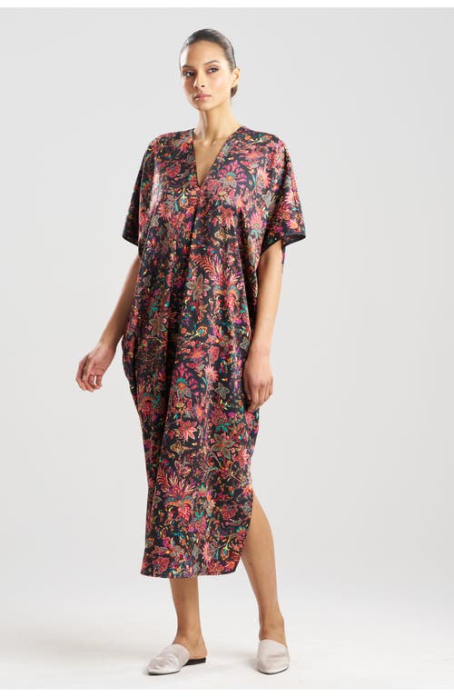 Natori Granada Windowpane Caftan in Black/multi 