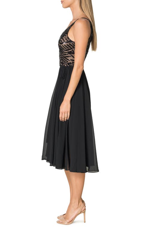 Dress The Population Alicia Fit & Flare Dress In Black/beige