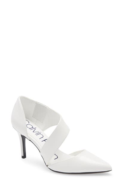 Calvin Klein Gella Pointed Toe Pump In White Crackle Leather