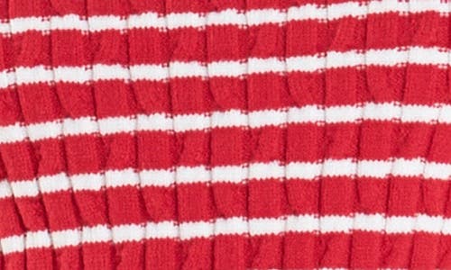 English Factory Button Shoulder Stripe Cable Stitch Sweater In Red/white