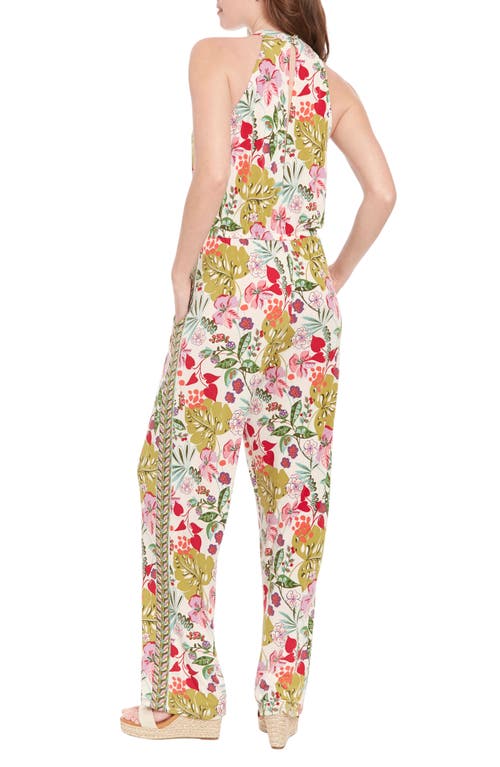 Shop London Times Floral Print Mock Neck Sleeveless Jumpsuit In Ivory/multi