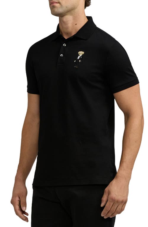 Shop Ralph Lauren Purple Label Polo Bear Patch Cotton Piqué Knit Polo In Classic Black