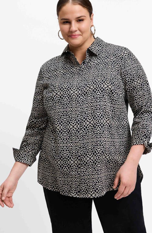 Shop Foxcroft Iris Abstract Print Cotton Sateen Button-up Shirt In Black