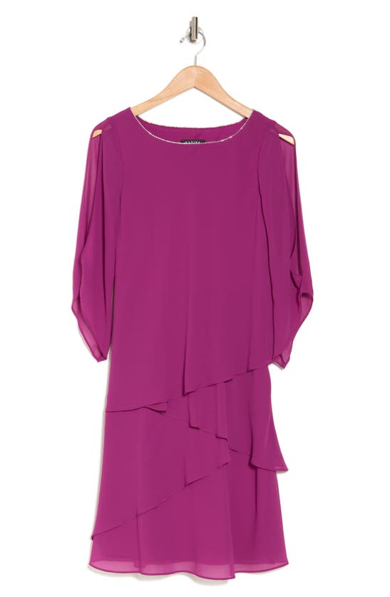 Marina Chiffon Split Sleeve Cocktail Dress In Fuchsia