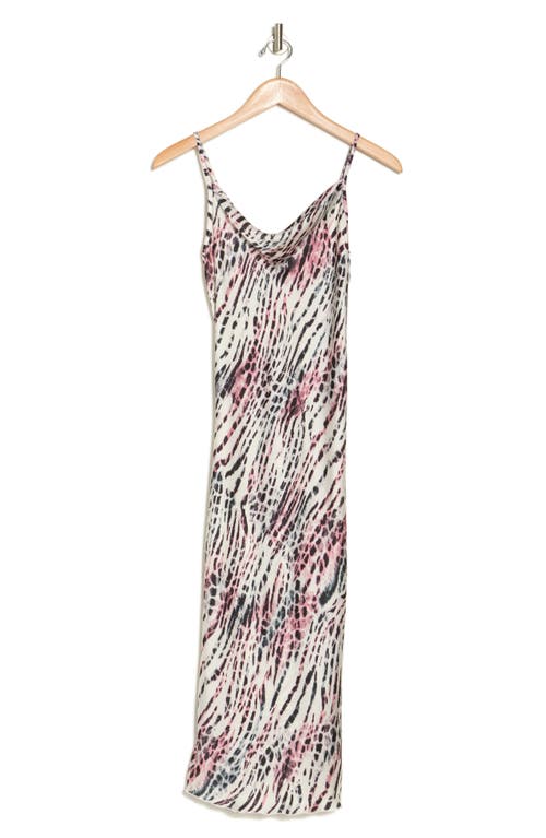 Shop Bebe Printed Satin Bias Midi Dress In Purple/multi
