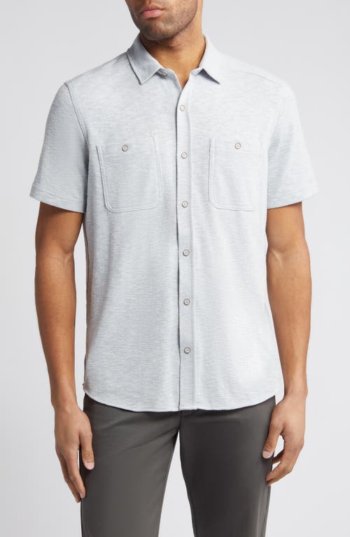 Short Sleeve Slub Knit Button-Up Shirt in Gray