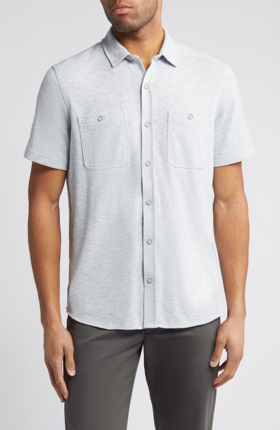 Shop Johnston & Murphy Short Sleeve Slub Knit Button-up Shirt In Gray