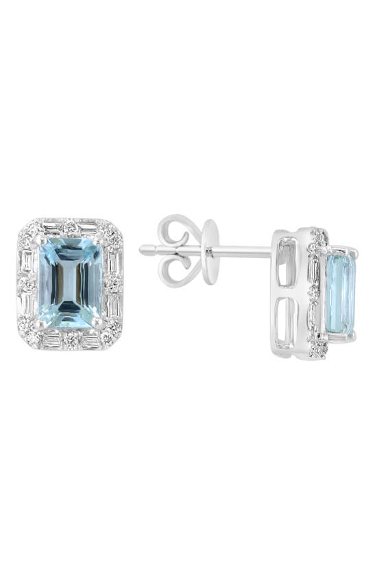 Shop Effy 14k White Gold Diamond & Aquamarine Stud Earrings In Blue