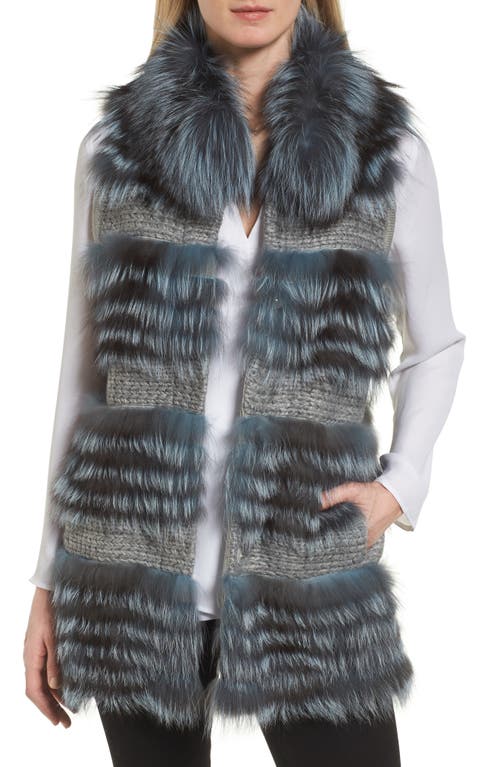 Diane von Furstenberg Knit Vest with Genuine Fox Fur Trim in Smoke Blue at Nordstrom, Size X-Small