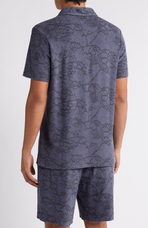 Shop Treasure & Bond Floral Terry Cloth Polo In Navy India Ink Line Floral