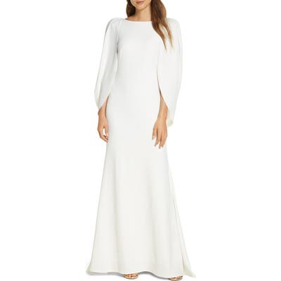 Tadashi Shoji Cape Long Sleeve Crepe Gown, Ivory