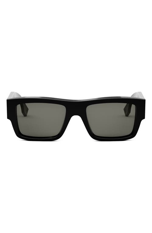 'Fendi Signature 53mm Rectangular Sunglasses in Shiny Black /Smoke at Nordstrom