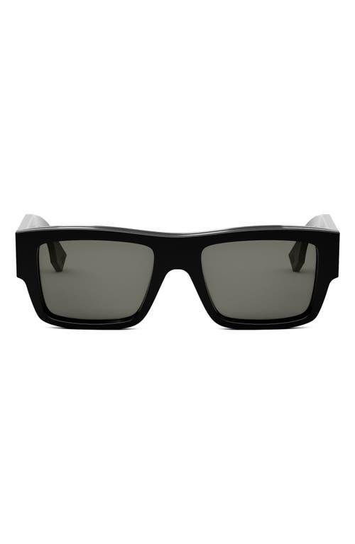 Fendi The Signature 53mm Rectangular Sunglasses In Shiny Black/smoke