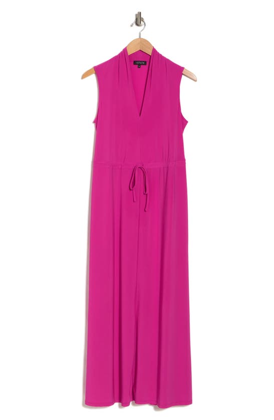 1.state V-neck Drawstring Waist Dress In Fiercely Fuchsia Pink